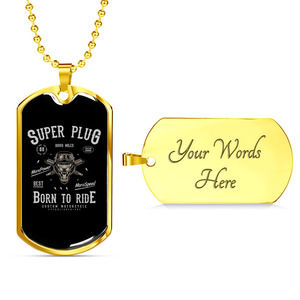 Super Plug Biker Necklace Stainless Steel or 18k Gold Dog Tag 24"